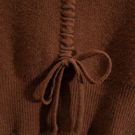 Spring and Autumn Short V-neck Tank Top with Drawstring Solid Color Pullover Sweater Vest