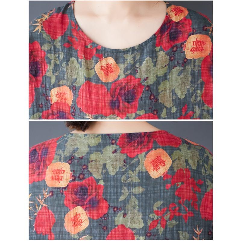 DIMANAF 2025 Summer Women Plus Size Vintage Dress Floral Short Sleeve Casual Basic New Printing Loose Long Dress