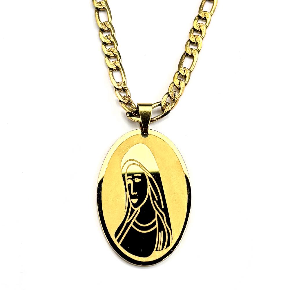 Catholic Virgin Mary Oval Pendant Necklace for Women Men Stainless Steel Gold Silver Color Our Lady Prayer Chain Jewelry Gift