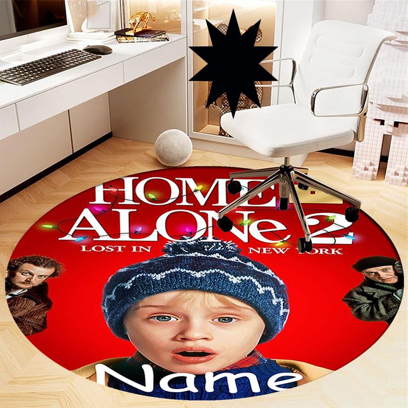 Custom Name Home Alone Printed Round Rug Carpet Chair Rug Area Rug Entryway Doormats,for Office Chair Living Room Bedroom Kitchen Room.
