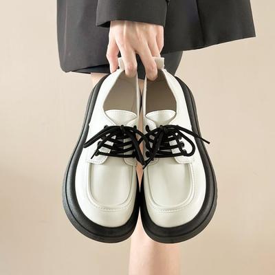 Thick-soled Round Head Small Leather Shoes Women's Spring New Lace-up Single Shoes Student Skirt
