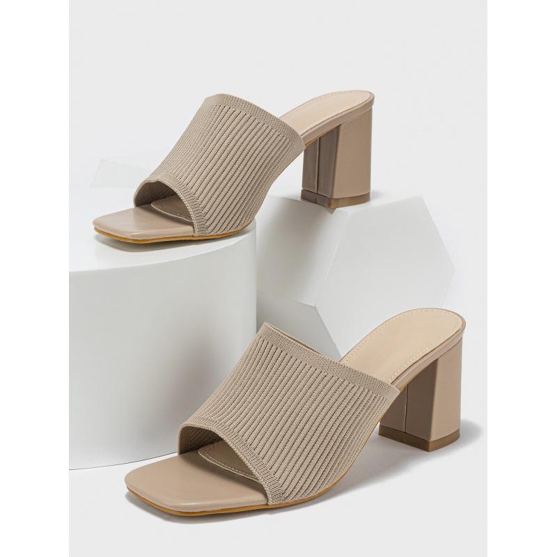 

Босоножки на толстом каблуке с открытым носком, квадратным носком, вязаные, модные, уличные шлепанцы 42