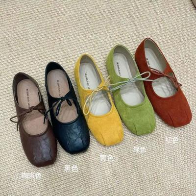 Zapatos Mary Jane retro plisados de punta redonda con lazo, zapatos de ballet para mujer, versión coreana, versátiles, cómodos, suela blanda, zapatos individuales