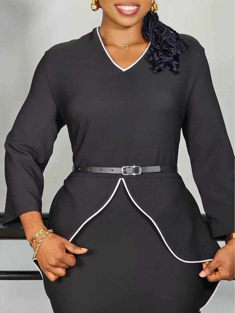 Elegant Long Sleeve Ruffle High Waist Plus Size African Dress - 2025 New Style Fashionable Women's Clothing