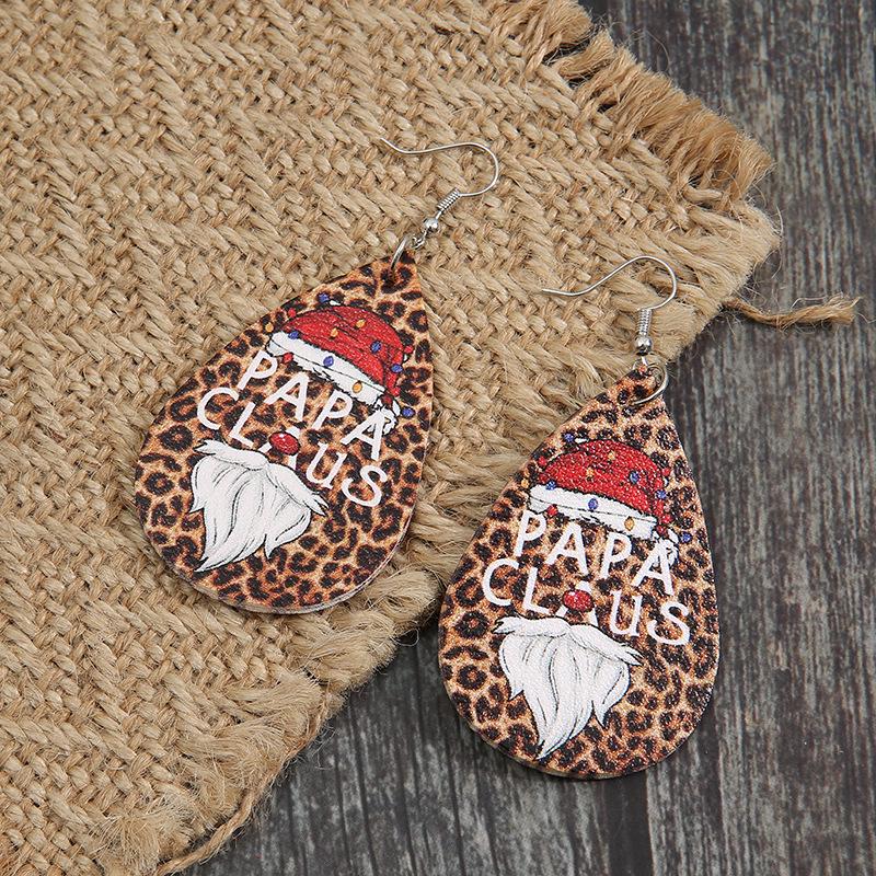 

Double-Sided Leopard Print & Santa Leather Teardrop Earrings