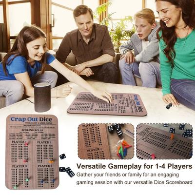 1 Set Crap-Out Dice Scoreboard with Dice Peg 4 Players Wooden Dice Game Score Board Kit Adults Family Game Night Party Essentials Prop
