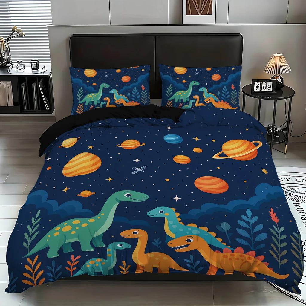 3pcs Cartoon Dinosaur Pattern Printed Bedding Set 1*quilt Cover+2*pillowcase Suitable for King Bed Single Bed for All Seasons