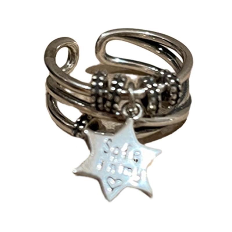 Star Dating Rings Open Rings Eye Catching Star Finger Rings Star Adjustable Opening Rings Alloy Material Party Jewelry