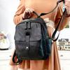 Lederrucksack Damen Schwarz First Layer Rindsleder Damenrucksack Trendy Fashion Vielseitige Damentasche aus weichem Leder