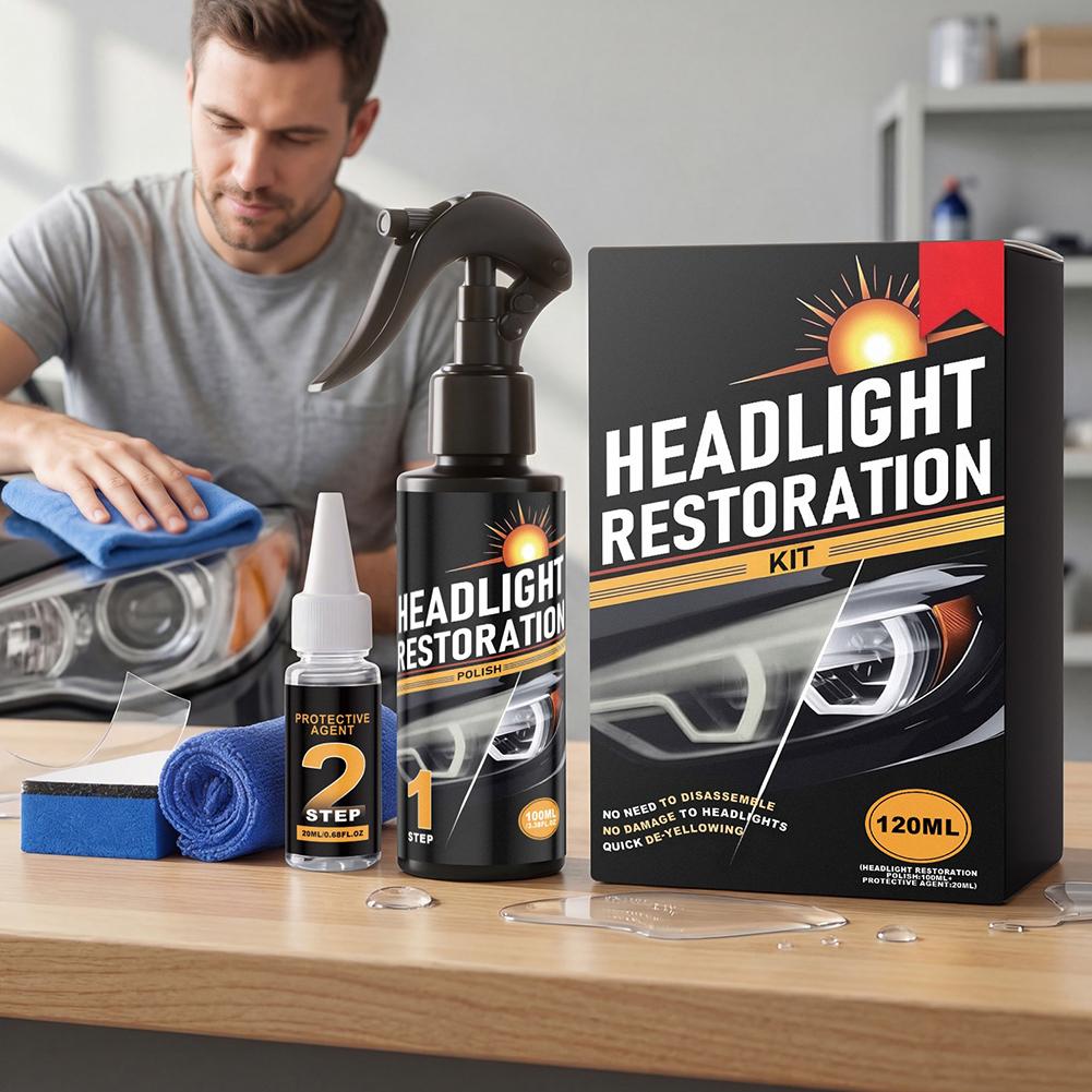 Car Headlight Restoration Kit Polishing Set Headlight Cleaner Sealant Removes Yellowing Scratches Haze Repair Fluid Tool