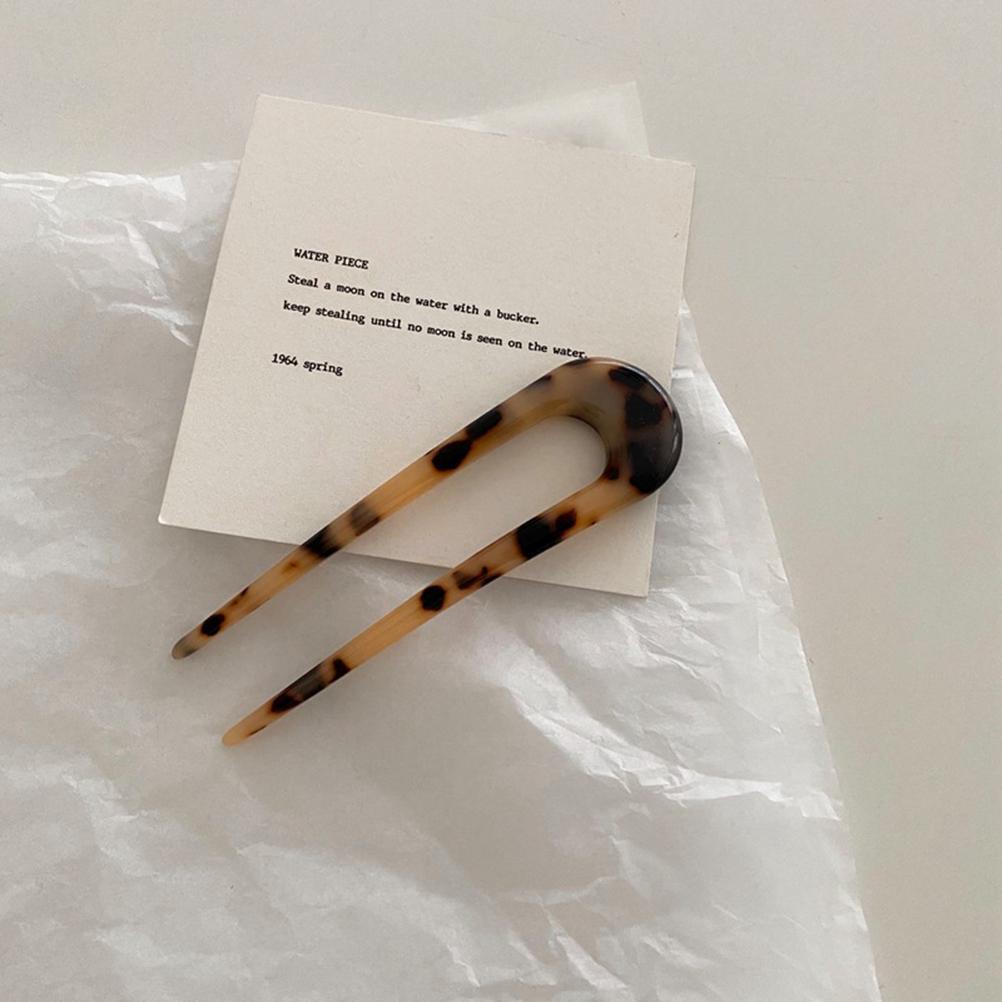 2Pcs U Shaped Hairpin French Style Hair Stick Tortoise Shell Hair Pin 2 Prongs Updo Chignon Pins for Women Girls Hair