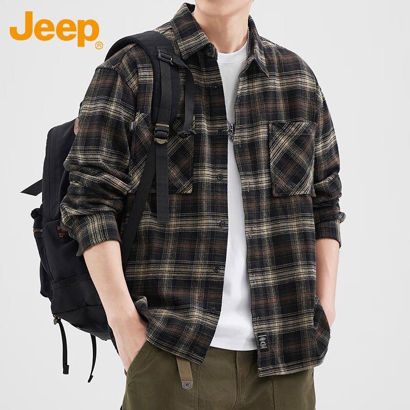 JEEP Men s Casual Plaid Long-Sleeve Shirt Jacket 2XL