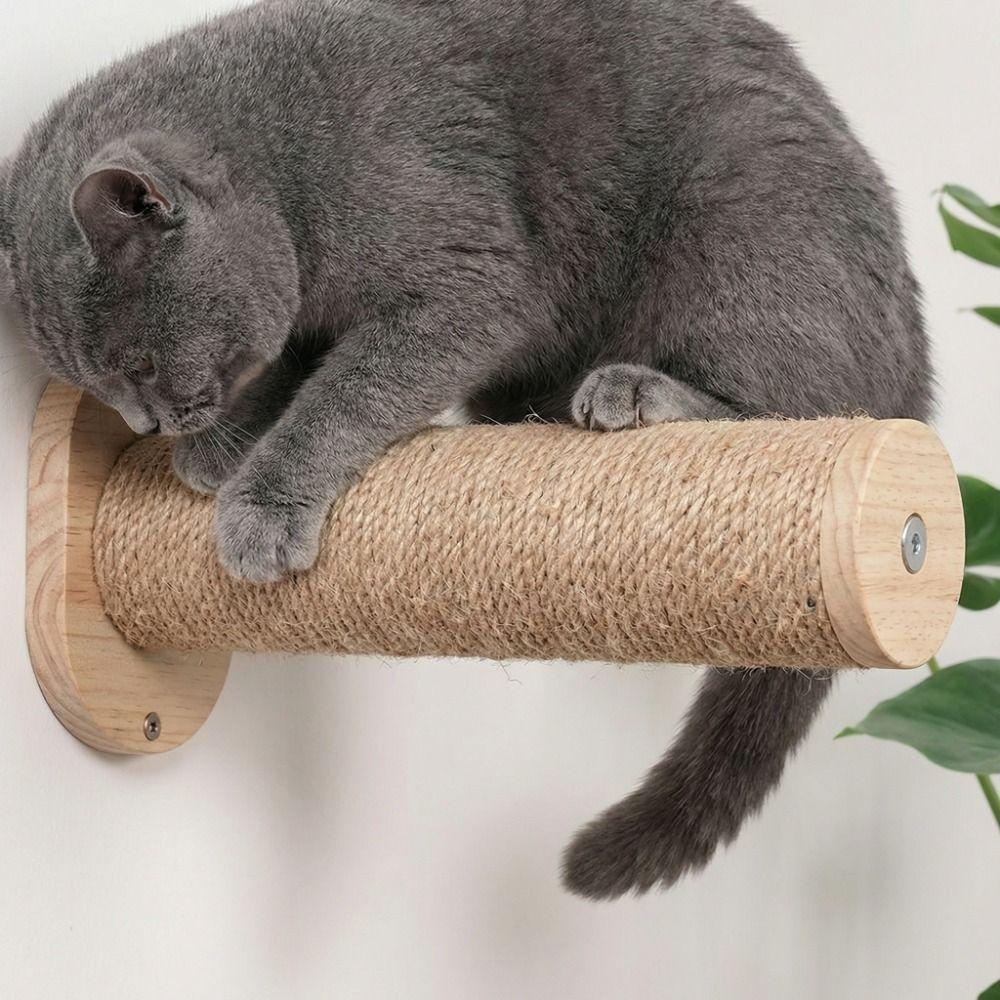 Space Saving Sisal Rope Cat Stairs Wooden Wall Mounted Cat Hammock Cat Jumping Platform  Playing