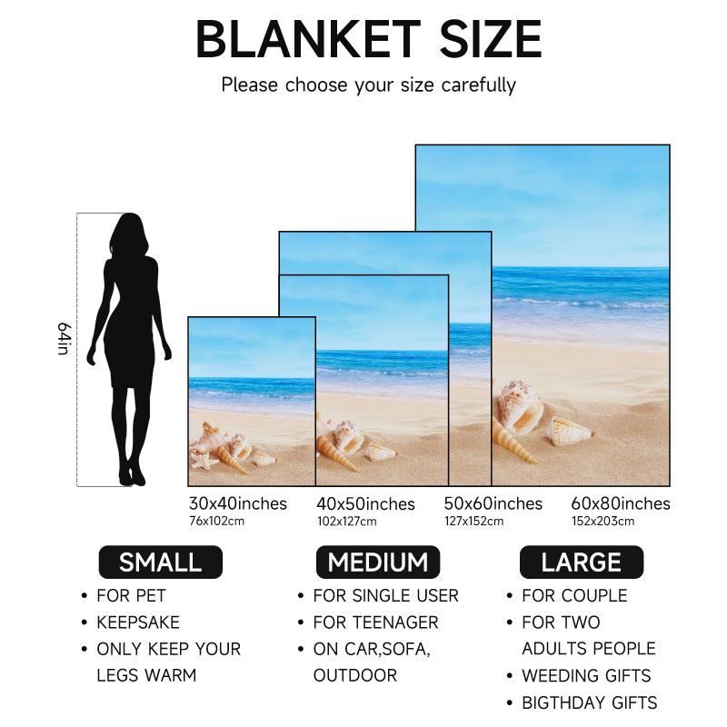 Starfish shell beach theme flannel blanket suitable for travel, camping, sofa, bed, tourism, holiday gifts Halloween Christmas