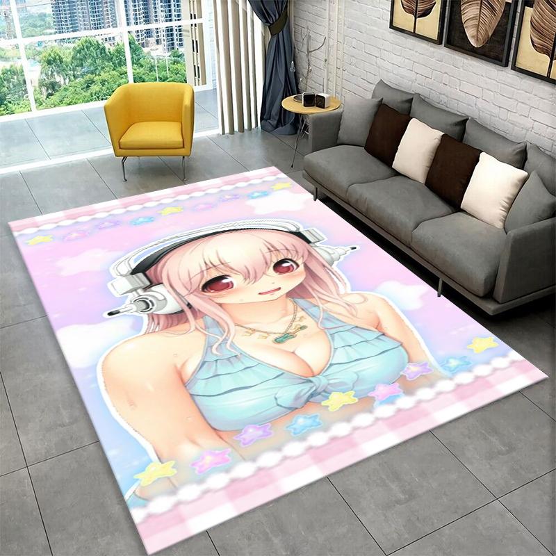 Cute Girl Super Sonico Cartoon Non-Slip Area Rug for Living Room,Bedroom,Playroom,Soft Carpet Floor Mat Home Decor Rug Kids Room