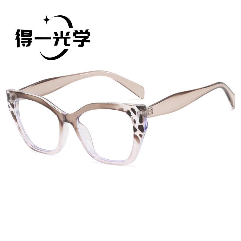 New cat eye flat glasses women's glasses frame fashionable European and American contrasting colors large frame ultra-light plain anti-blue glasses