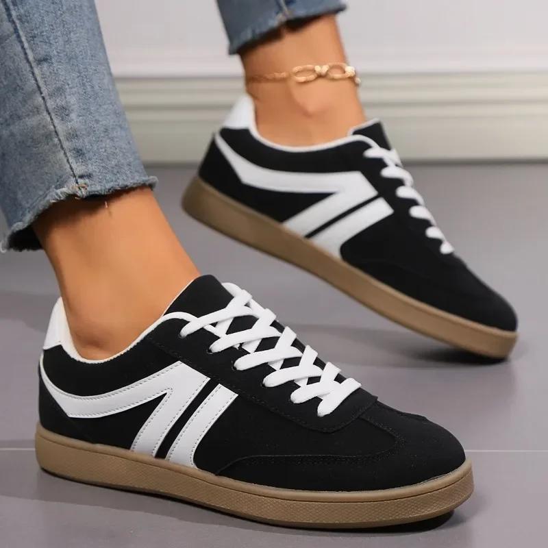 Shoes Female  Hot Sale Lace Up Women's Vulcanize Shoes Spring Autumn Round Toe Mixed Colors Flat Casual Comfortable Sneakers