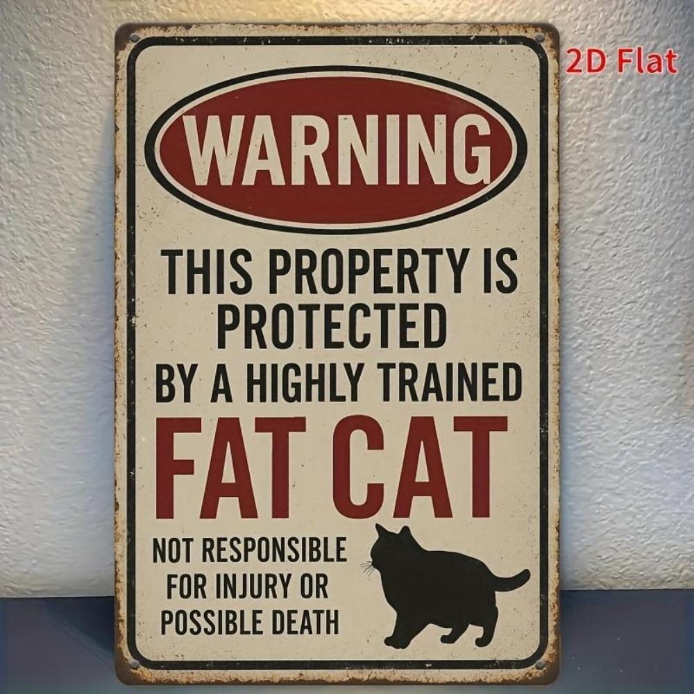 VintageStyle Tin Sign Protected by a Highly Trained Fat Cat Rustic Metal Wall Decor for Home Bar Cafe Garage Farmh