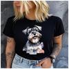 Cotton  Watercolor Mini Schnauzer Dog Portrait Print Women T Shirt Splash Ink Schnauzer Puppy Graphic Pet Lover Casual Tee