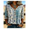 Women S V Neck Printed Loose 3 4 Sleeve Casual Top