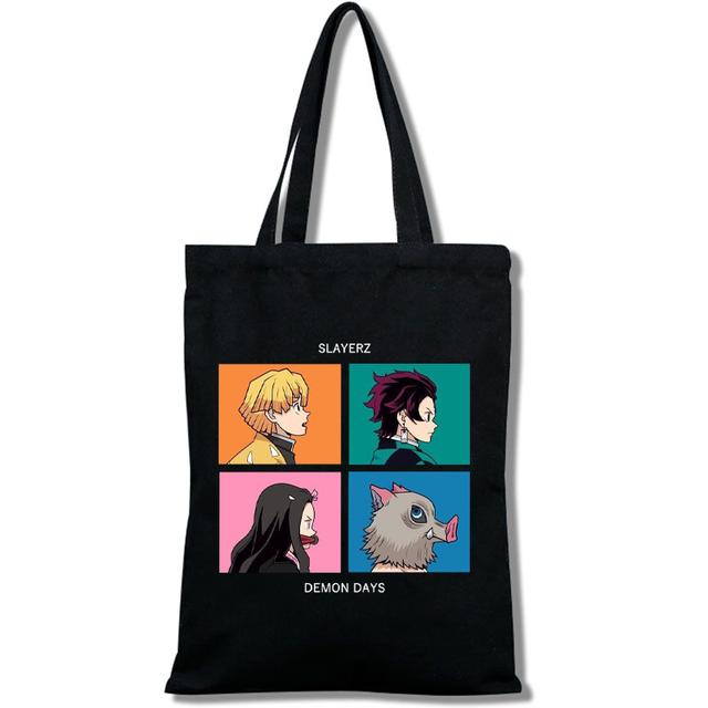 Kawaii Dämonentöter: Kimetsu No Yaiba Anime Einkaufstasche, Einkaufstasche, Reisetasche, Canvas-Tasche, Einkaufstasche, weiße Strandtasche
