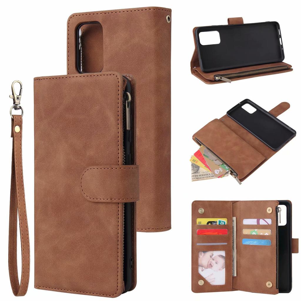 Geeignet für Samsung S20 plus Lederhülle, Google Pixel 4XL Retro Matt Reißverschluss Brieftaschenhülle