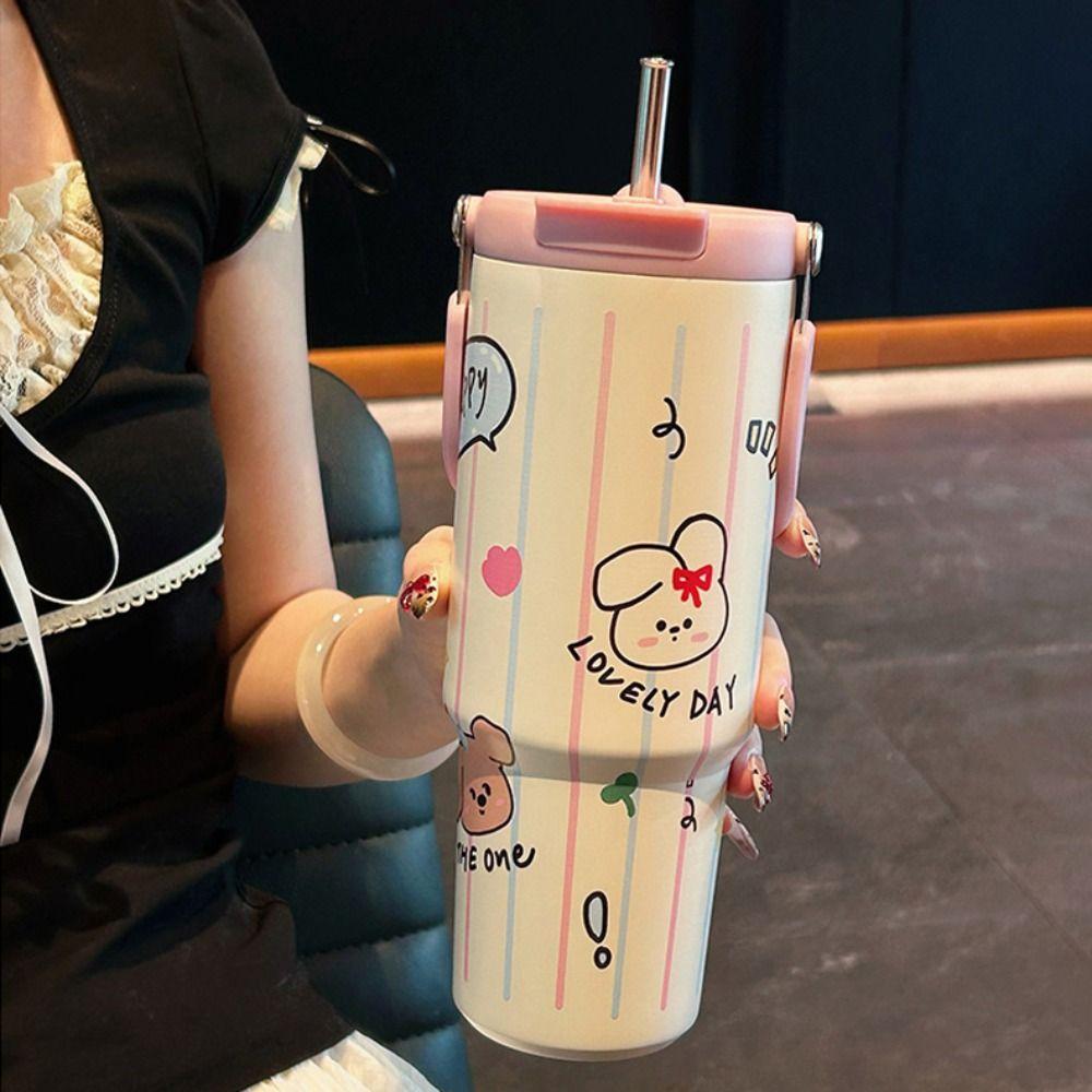 Mit Strohhalm/Griff Vakuumbecher 900ML Strohhalmbecher Hochwertiger Thermobecher