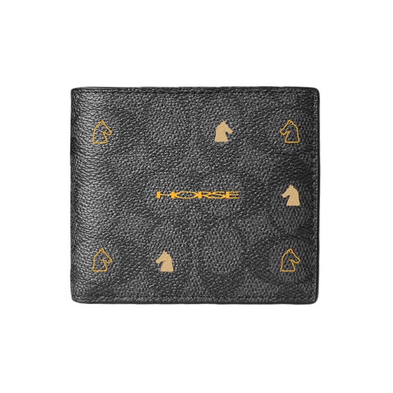 

COACH wallet [Customized bag] Billfold 10 Rui Ma brings blessings, Year of the Horse limited edition, hand-painted Golden Horse New Year (Black) чёрный