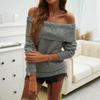 Women Knit Casual Solid Color Pullover One Shoulder Sweater