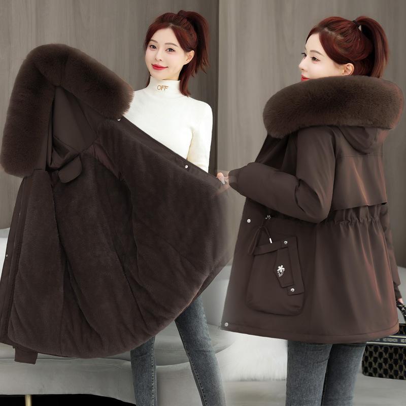 Women's new fur collar hooded short cold lightweight thickened padded fluffy warm loose high quality fabrics casual sports cotton jacket pie overcoat