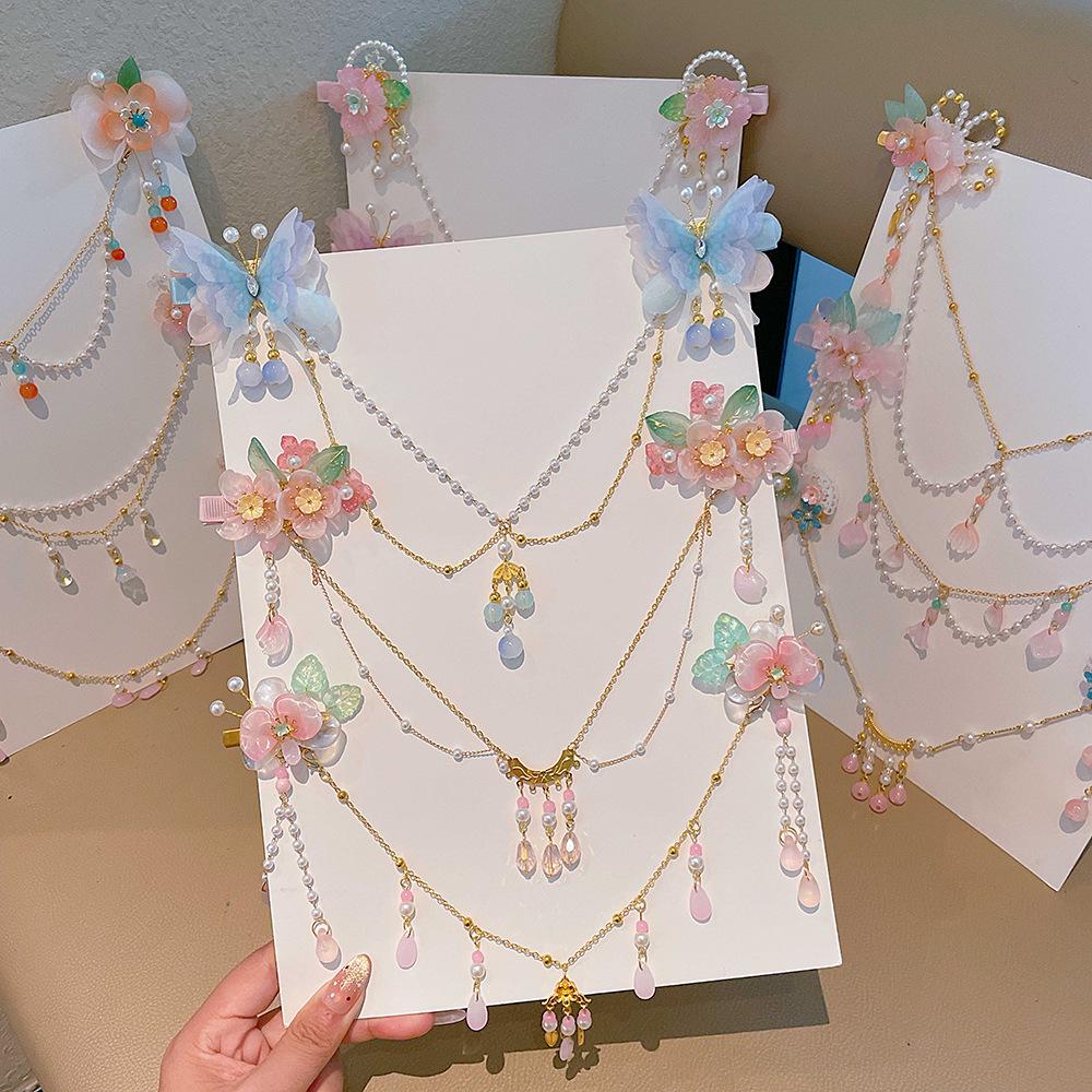 Mädchen Hanfu Kopfschmuck mit Quaste Haarnadel & Bindi – Antiker Chinesischer Prinzessinnenstil