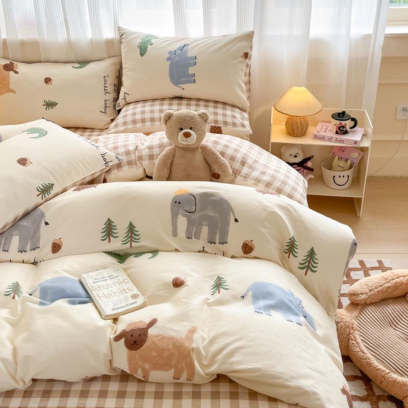 Trendy Double-Sided Cotton Dorm Bedding Set, Fresh Style, 3-Piece or 4-Piece Options
