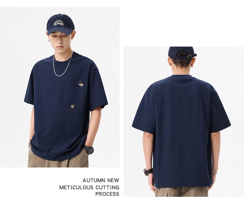 Men's 260g Heavyweight Wrinkle-Resistant Waffle Knit Embroidered Short Sleeve Loose Fit T-Shirt