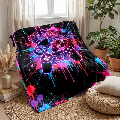 Neon Retro Game Controllers Theme Blanket Lightweight Warm Flannel Blanket Decorative Throw Blanket for Home Decoration
