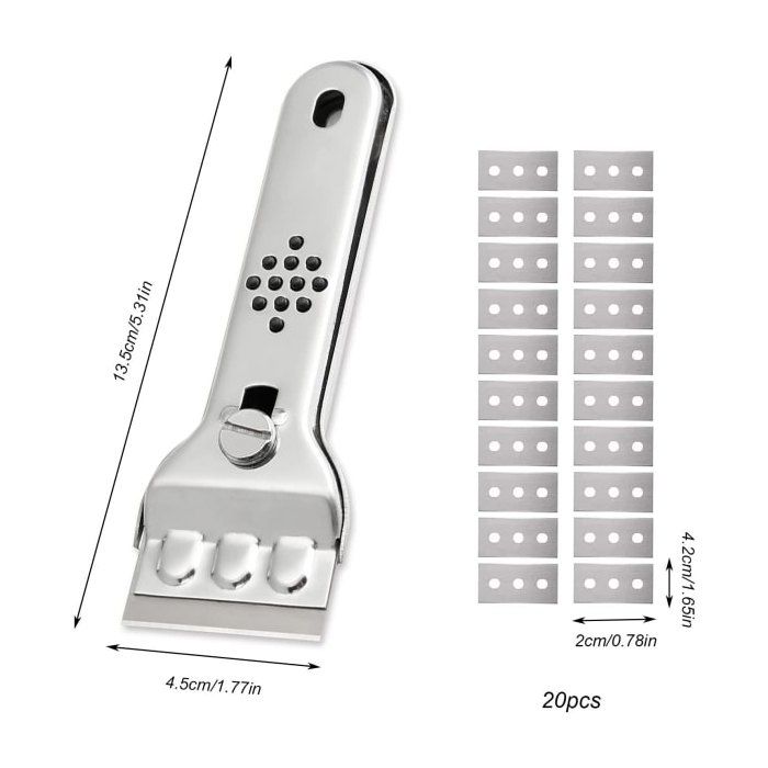 Grattoir pour plaques de cuisson - Modèle standard - Acier inoxydable - 20 lames - Poignée ergonomique antidérapante