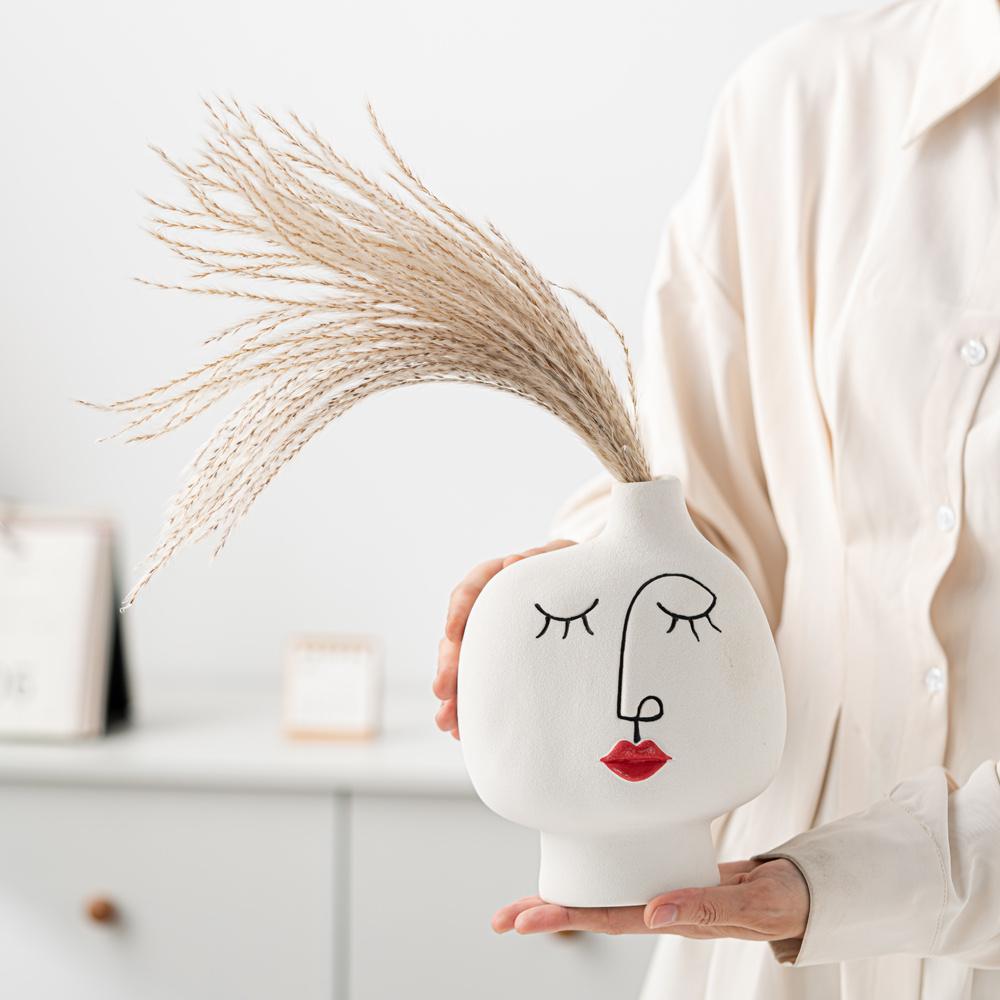 Nordic Hand Painted Face Creative Ceramic Vase Home Living Room Decor Flower Vase Gift