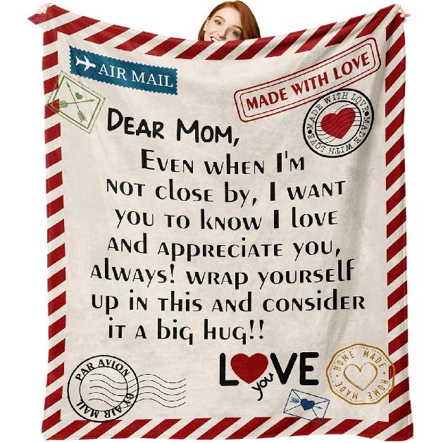 Gift for Mom from Daughter Son Flannel Throw Blanket, for Mama, Birthday Ideas, Best Mom Ever Present for Women, Soft Farmhouse Bedding Sofa Blankets