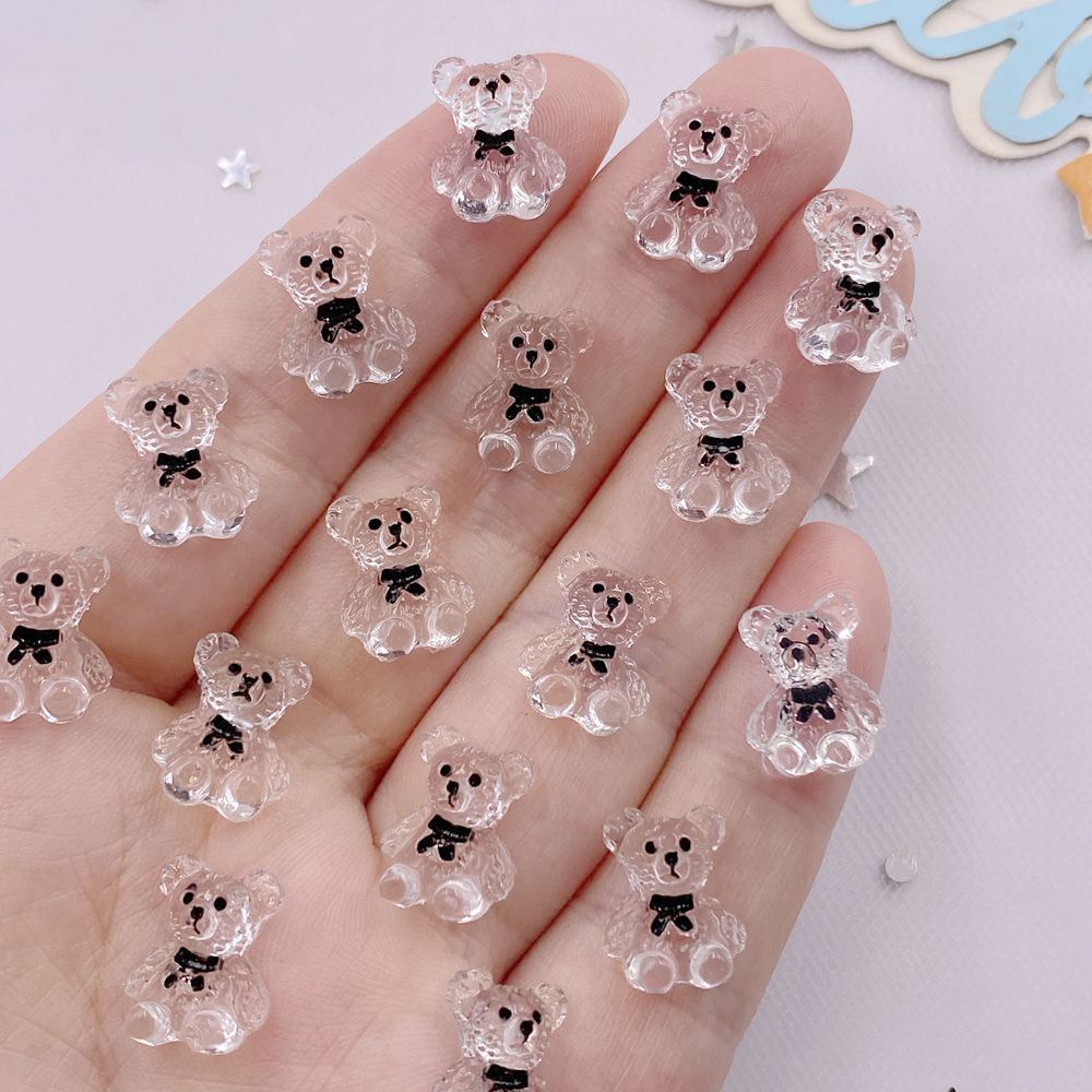 

30 шт. Смола Каваи Цветные 3D Мини Медведь Шармы для Нейл-арта Плоская спинка Стразы Скрапбукинг Фигурки Аксессуары для DIY Ювелирных изделий Поделки прозрачный