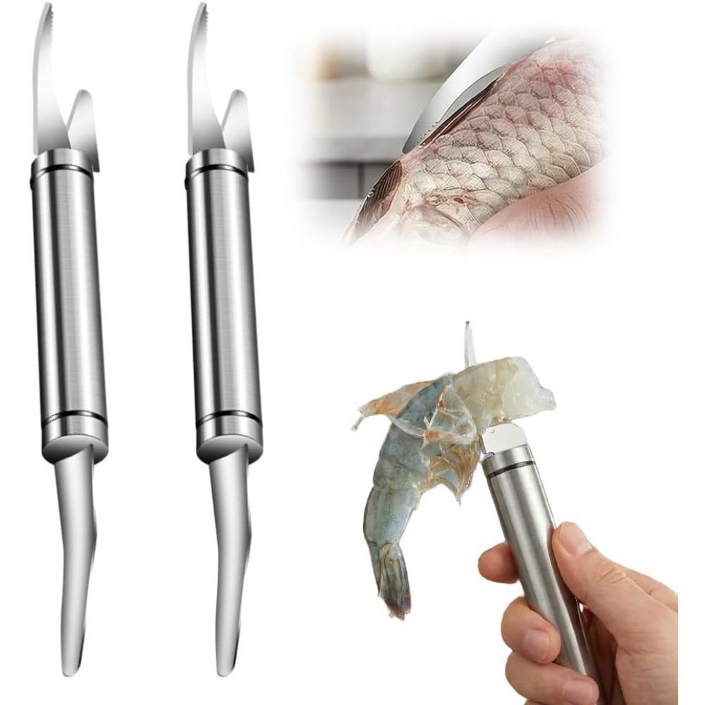 Shrimp deveiner, 5-in-1 multi-functional shrimp deveiner and fish scale remover, stainless steel shrimp deveiner and fish scale remover