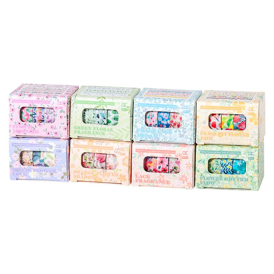 Chunxin Flower Language Boxed Japanese Paper Tape 5*1cm Wide Flowers and Leaves Dividing Line Hand Account Pastoral Flower Tape