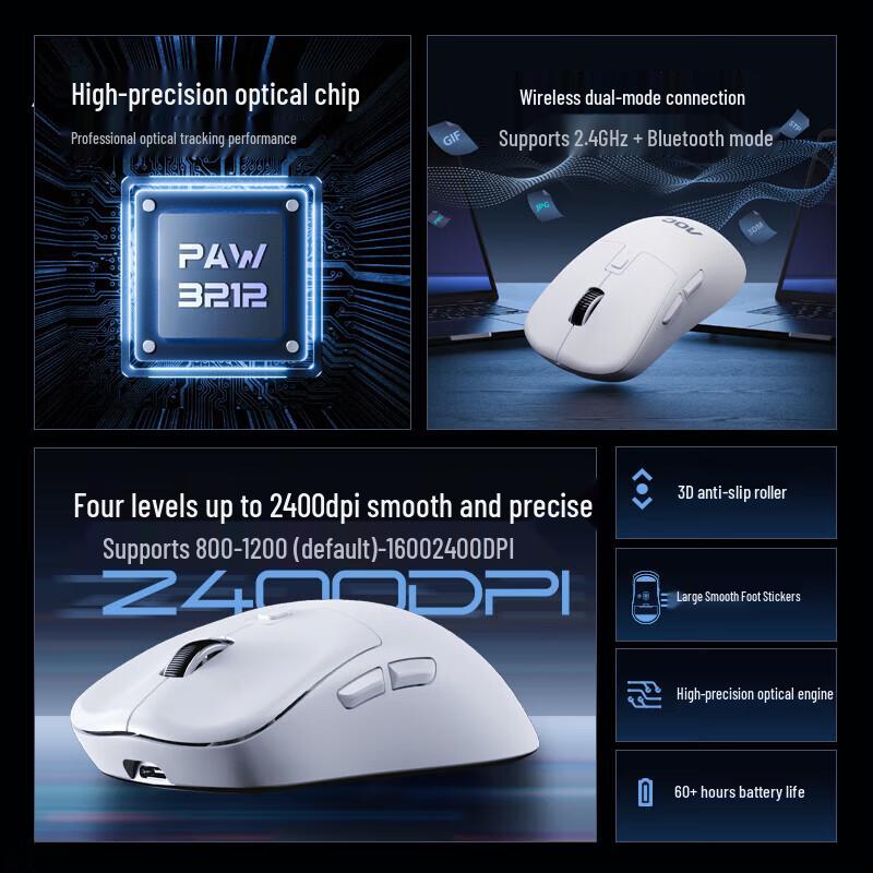 AOC GM210 Rechargeable Tri-Mode Wireless Mouse