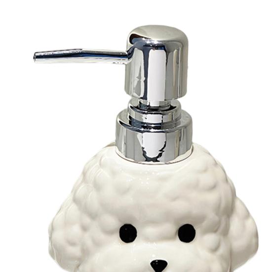 Dispensador de Sabão para Cães em Cerâmica de 400ML com Bomba Plástica, Recipiente Reabastecível em Formato de Filhote para Sabonete Líquido de Mãos, Frasco Vazio para Gel de Banho e Loção para Banheiro
