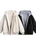 Zuoshandiao Men's Winter Thick PU Leather Hooded Jacket - Trendy, Warm, Loose Fit, Solid Color Casual Outerwear