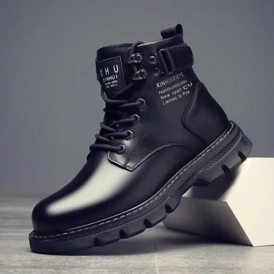 Fashion Men's Boots New High Top Leather Boots Fashion Motorcycle Boot Winter Plush Warm Ankle Boots for Men Platform Boot Botas Hombre
