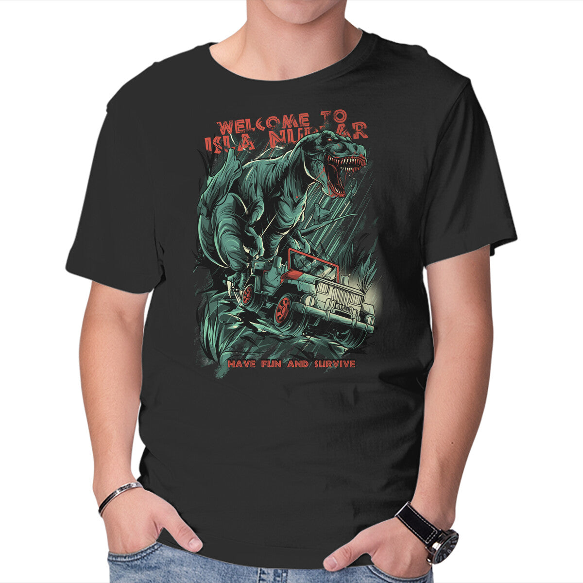 Unisex Crew Neck T-Shirt Welcome To Isla Nublar Graphic Short Sleeve Casual Tee XXXXL