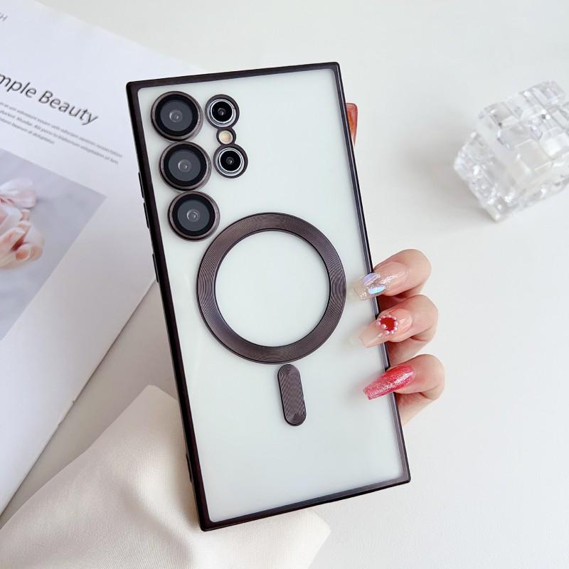 Magnetic Snap-on Phone Case Galaxy S25 Ultra S23 Note20 TPU Titanium Matte Electroplated Cover