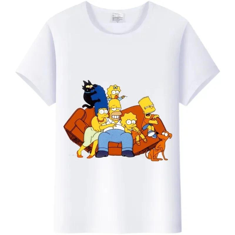 Casual Disney Cartoon Simpson Harajuku T-shirt Summer Blouses Ladies Men White Tees Tops Short Sleeve Blouses Women 90S Tshirt