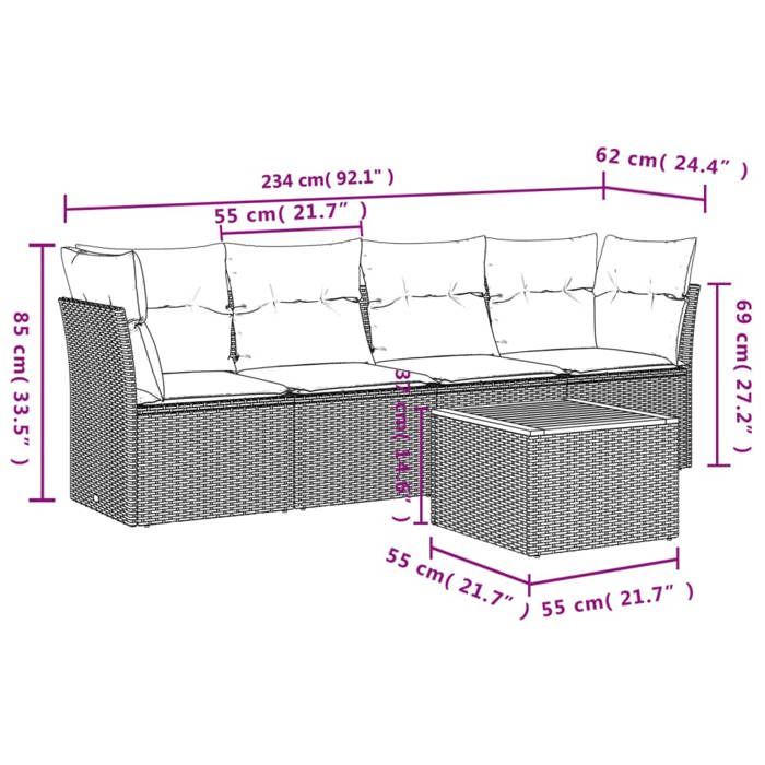 VidaXL Garden Lounge Set with Cushions 5 Pcs, Patio Sofas, Patio Furniture Set, Outdoor Furniture, Black 3255803