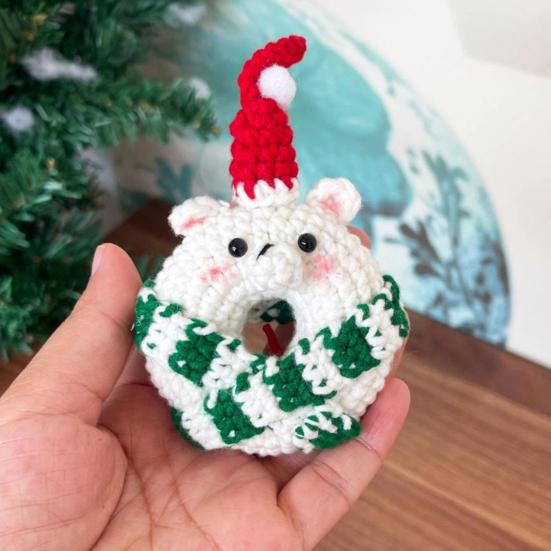 Crochet Donut Bag Accessory Christmas Doughnut Keychain, Handmade Santa Claus/Reindeer/Penguin/Bear/Flower Wreath Pendant for Hand Knitted Keychain