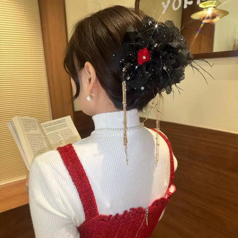 Elegant Tassels Floral Hair Clip For Women Girls Versatile Tassel Shark Clip  Ponytail Hair Clip Exquisite Hair Accessory